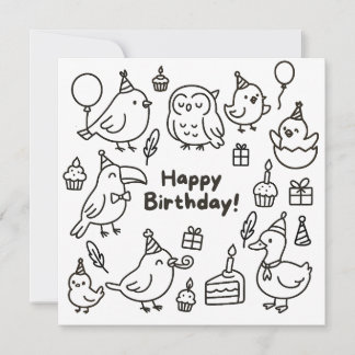 Carte Minimal Bird Doodle Birthday Card