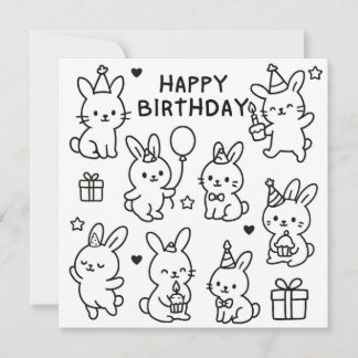 Carte Minimal Bunny Doodle Birthday Card