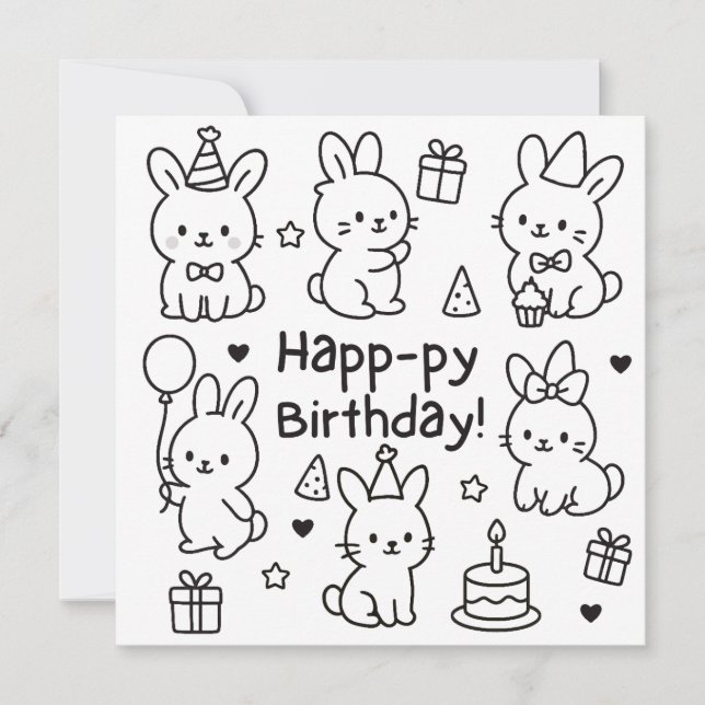 Carte Minimal Bunny Doodle Birthday Card (Devant)