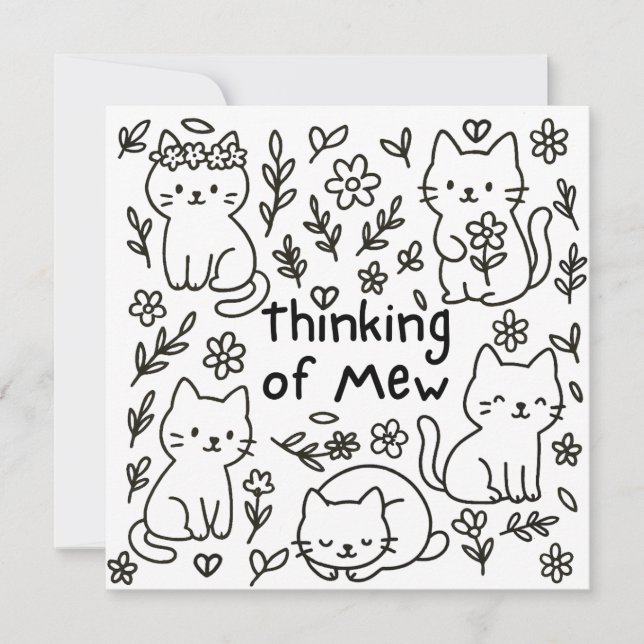 Carte Minimal Cat Doodle Thinking of You Card (Devant)