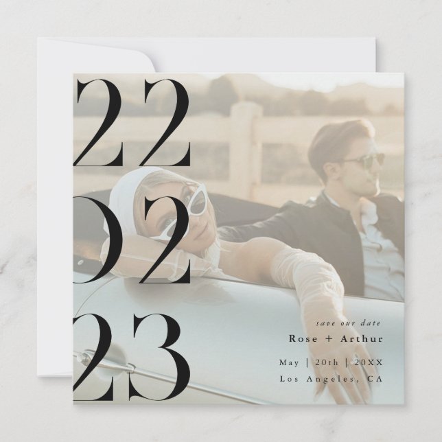 Carte Minimal et chic noir et blanc Enregistrer la date (Devant)