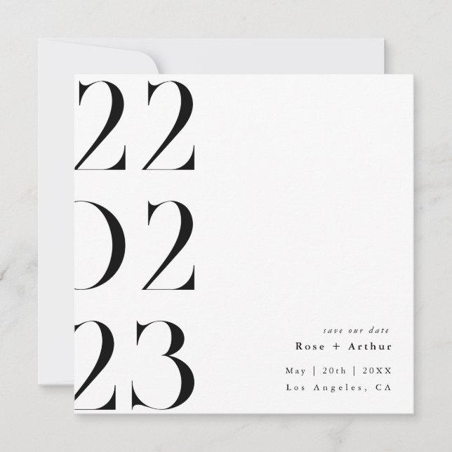 Carte Minimal et chic noir et blanc Enregistrer la date (Devant)