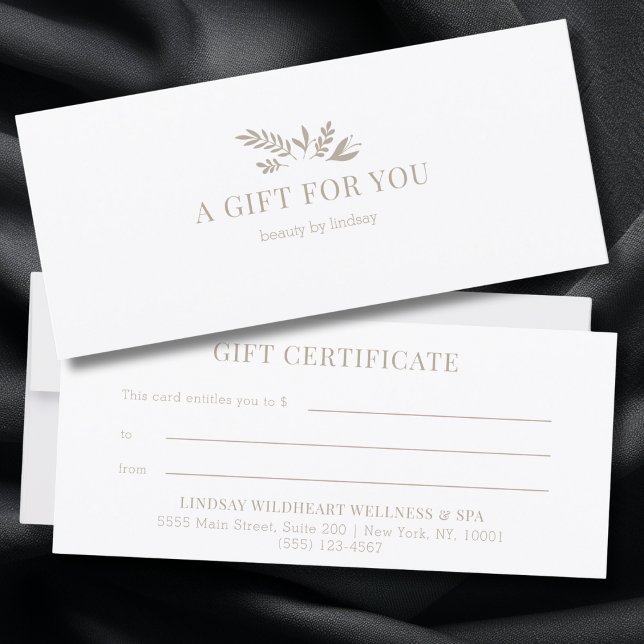 Carte Minimal White Botanical Business Gift Certificates (Minimal White Botanical Custom Salon Business Gift Certificates)