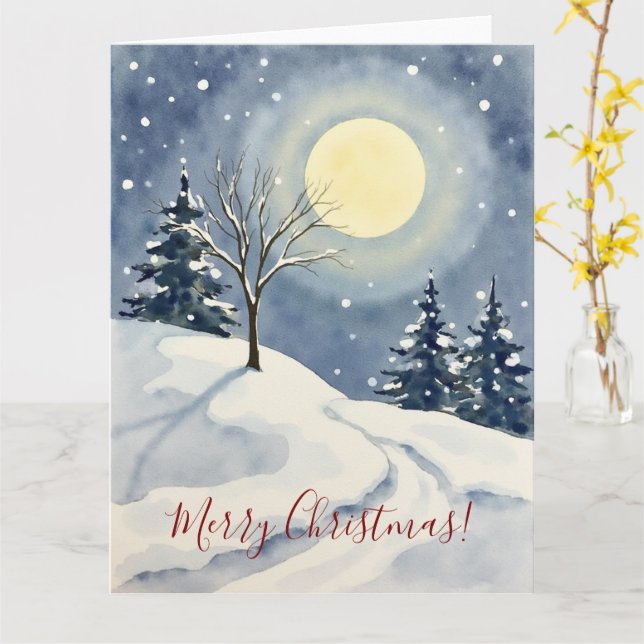 Carte Minimal Winter Moon Watercolor Christmas Art (Fleur jaune)