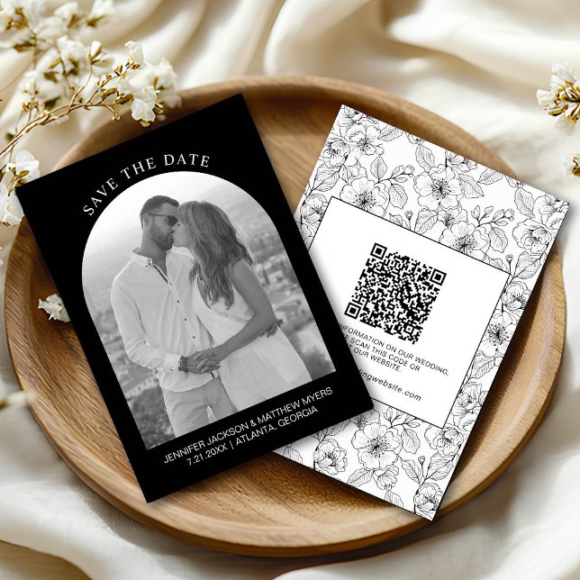 Carte Minimalist Black and White Floral Photo Arch  (Créateur téléchargé)