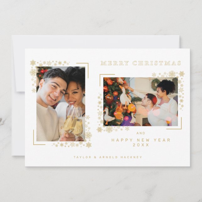 Carte Minimalist Christmas Snowflakes 2 Photos Frame (Devant)