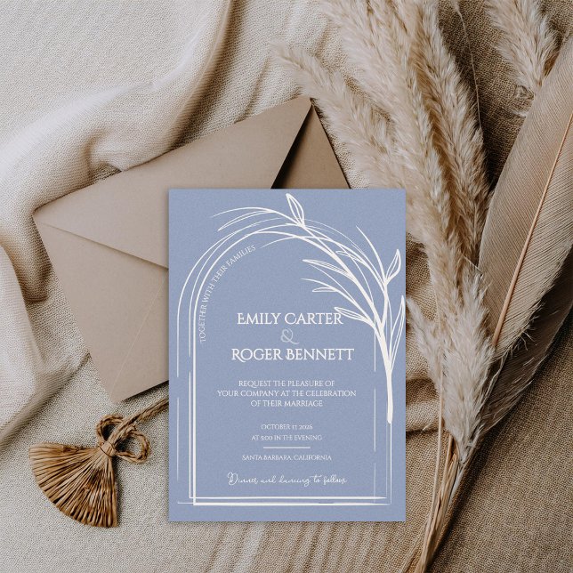 Carte Minimalist Dusty Blue Arch Botanical Wedding (Dusty Blue Minimalist Arch Botanical Wedding Invitation Flat Card | Modern Elegant Wedding Invite)