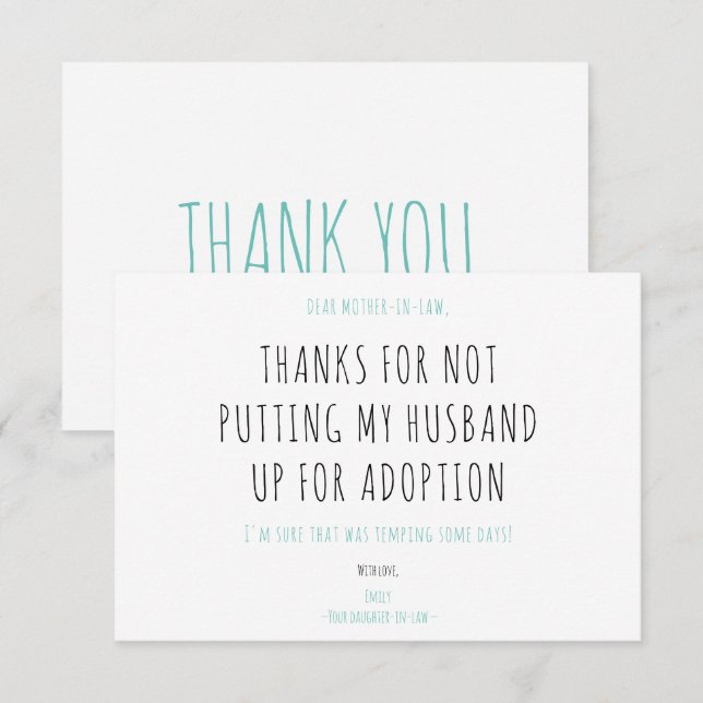 Carte Minimalist Funny Handwriting Mother-in-law Quote (Devant / Derrière)