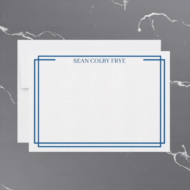 Carte Minimalist Navy Blue Border Note Card Stationery (modern minimalist personalized note card set)