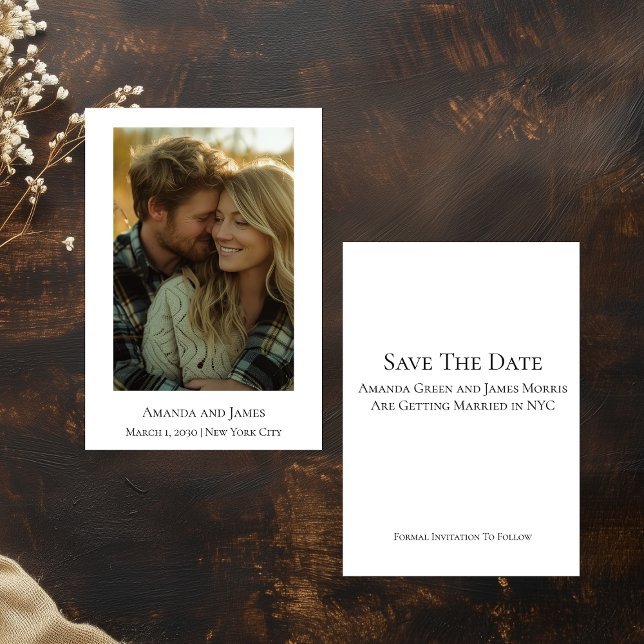 Carte Minimalist Photo Wedding Announcement (Budget size Minimalist Photo Save The Date Card)