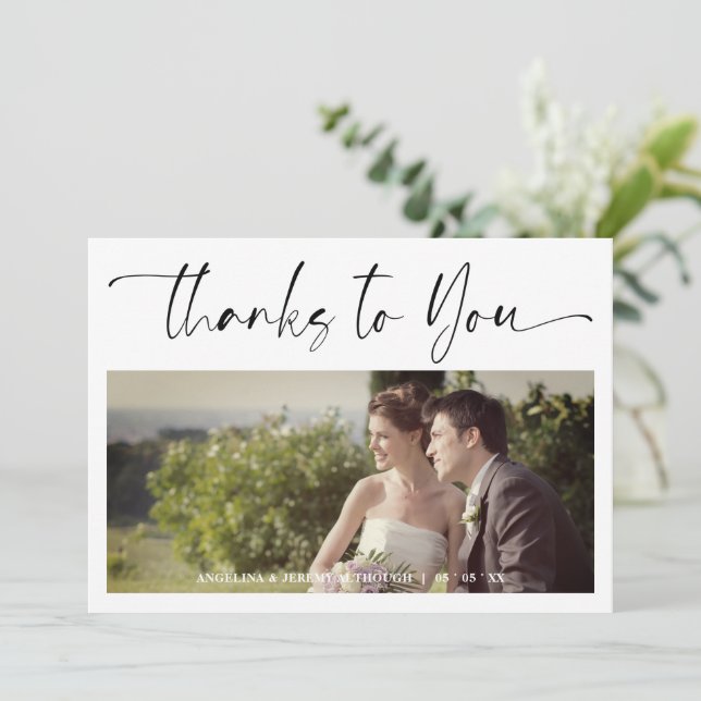 Carte Minimalist Thanks to You Custom Photo Wedding (Debout devant)