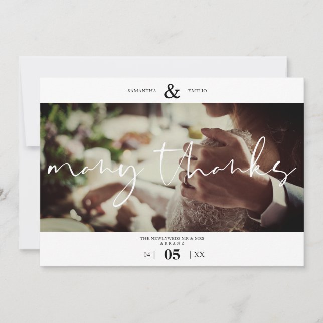 Carte Minimalist White Many Thanks Photo Couple Wedding (Devant)