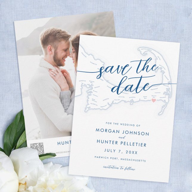 Carte minimaliste du club de plage moderne de Wych (Wychmere Beach Resort Minimal Modern navy blue Wedding save the date from Coastal Map Designs)