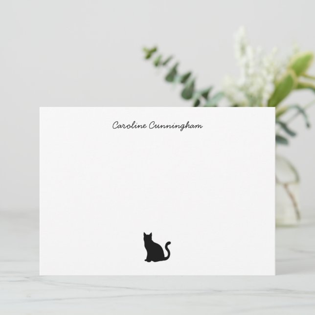 Carte minimaliste Elegant Chat Noir Plat Note (Debout devant)