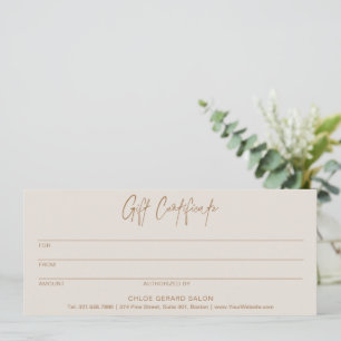 Carte Minimaliste Élégant Taupe Moderne Certficat Cadeau