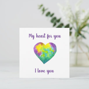 Carte Minimaliste Je t'aime coeur d'aquarelle arc-en-cie