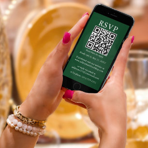 Carte Minimaliste Mariage simple QR Green RSVP