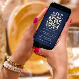 Carte Minimaliste Mariage simple QR RSVP bleu