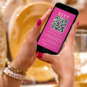 Carte Minimaliste Mariage simple QR RSVP rose chaud