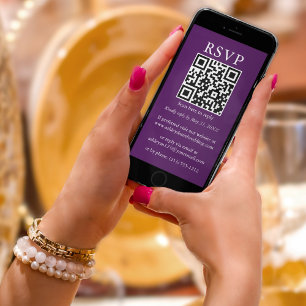 Carte Minimaliste Mariage simple QR RSVP violet
