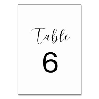 Carte minimaliste numéro 6 de table