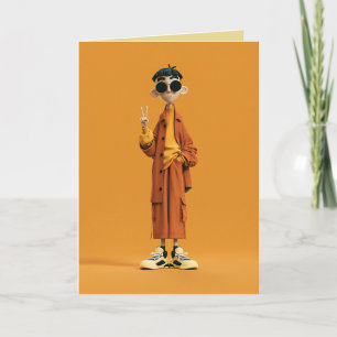 Carte Minimaliste Orange Esthétique – Personnage 3D Styl