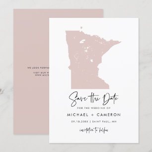 Carte Minnesota rose pâle minimaliste Mariage de s