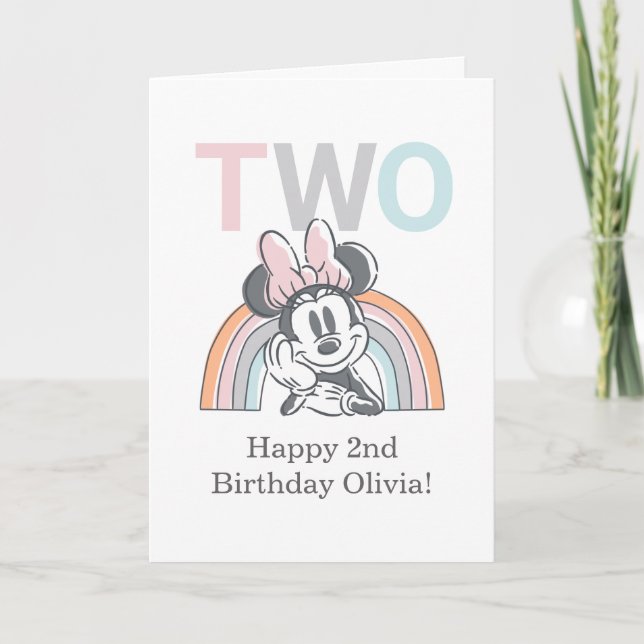 Carte Minnie Mouse Arc-en-ciel Aquarelle 2e anniversaire (Devant)