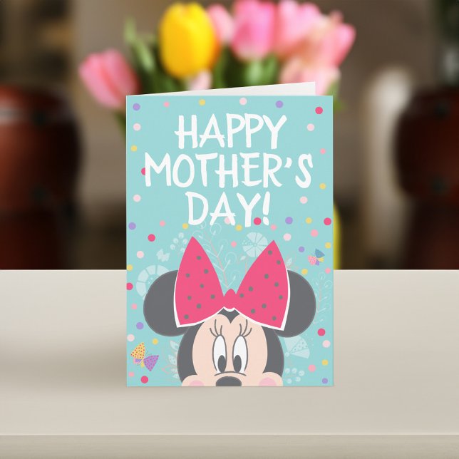 Carte Minnie Mouse Peeking - Bonne fête des mères (Card on table)