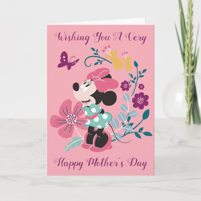 Carte Minnie Souris & Fleurs - Bonne Fête des Mères (Devant)