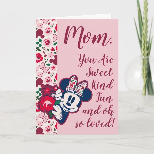 Carte Minnie Souris motifs floraux - Bonne fête des mère (Devant)