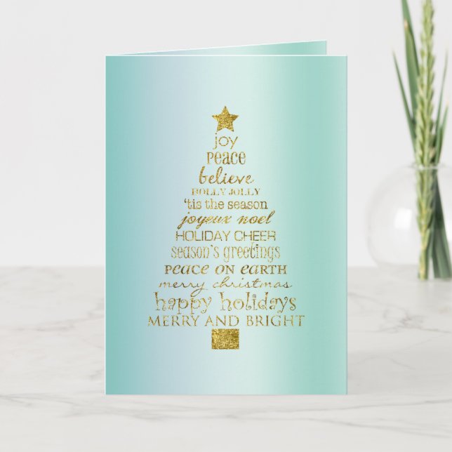 Carte Mint Gold Inspirational Christmas Tree Peace Joy  (Devant)