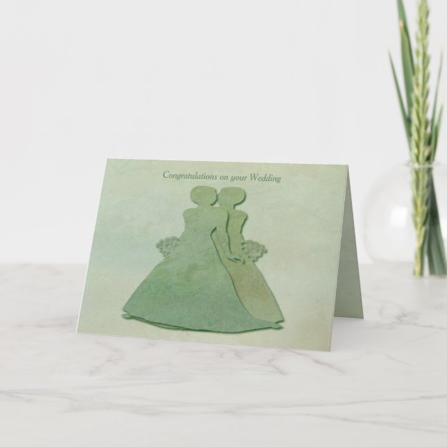 Carte Mint Rustic Wedding Congrats Card Lesbian Brides (Devant)