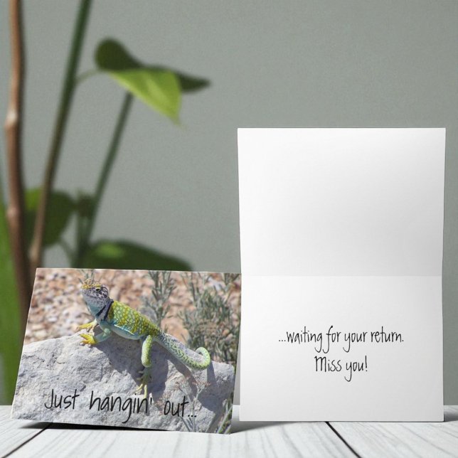 Carte Miss You Lizard Sunbathing Add Your Photo (Replaceable cover photo and template cover and inside text)