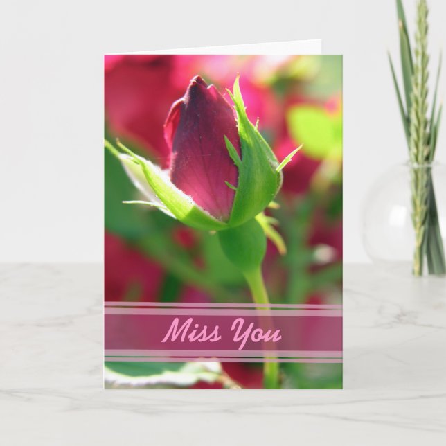 Carte miss you red rose bud (Devant)
