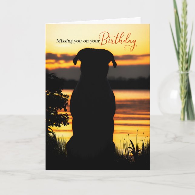Carte Missing You on Your Birthday Dog Silhouette Sunset (Devant)