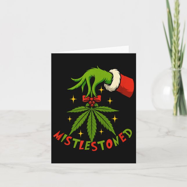 Carte Mistlestoned Weed Leaf Funny Stoner Christmas  (Devant)
