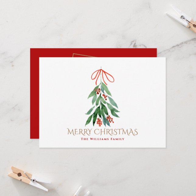 Carte Mistletoe Famille encadrée Photo Noël (Devant/Arrière en situation)