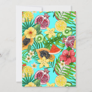 Carte Mix-fruit tropical, fleurs et feuilles en bleu