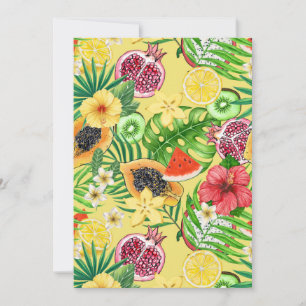 Carte Mix-fruit tropical, fleurs et feuilles sur jaune