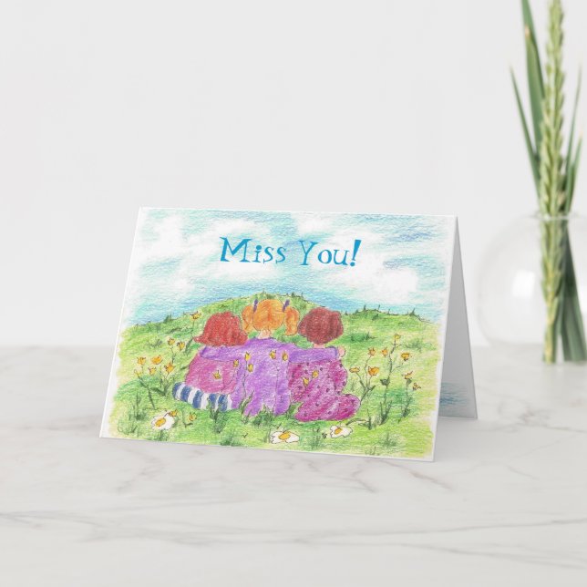 Carte Mlle You Card de pré de fleur d'été de trois amis (Devant)