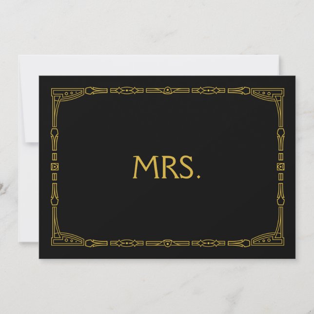 Carte "Mme" Panneau Mariage de style Art déco or (Devant)