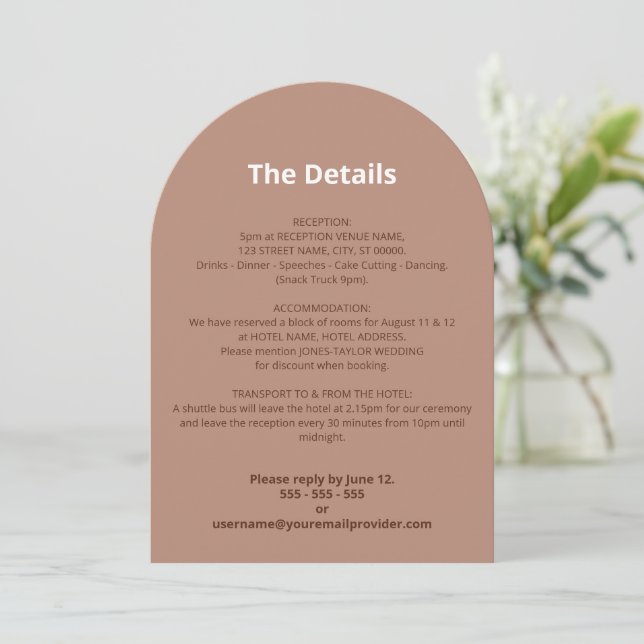 Carte Mocha Brown Modern Mariage Détails (Debout devant)