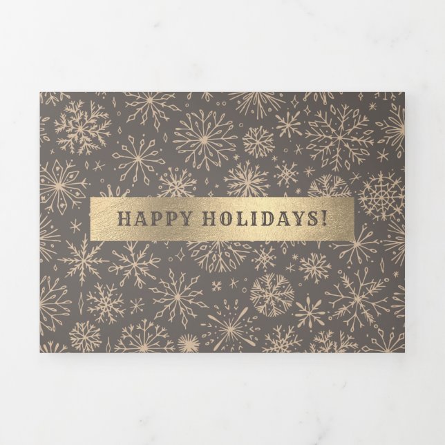 Carte Mocha Gold Holiday Multi Photo Tri-Fold (Page de couverture)