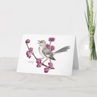 Carte Mockingbird chanter dans une branche avec des baie