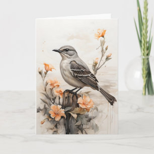 Carte Mockingbird Nord Reposé parmi les fleurs vierges