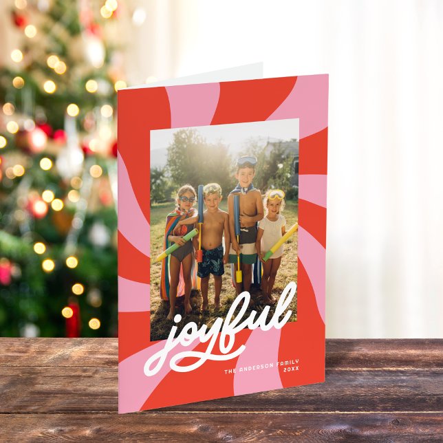 Carte Mod Wavy Retro Super Noël Rouge Rose (Créateur téléchargé)