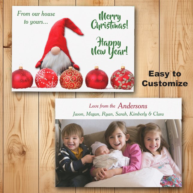 Carte Modèle photo de Noël Red Père Noël Gnome (Créateur téléchargé)