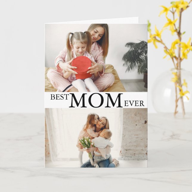 Carte Modern 2 Photo Collage Best Mom Ever Mothers Day (Fleur jaune)