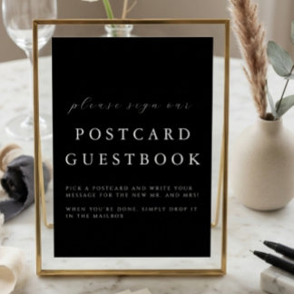 Carte Modern Black Wedding Postcard Guestbook Sign
